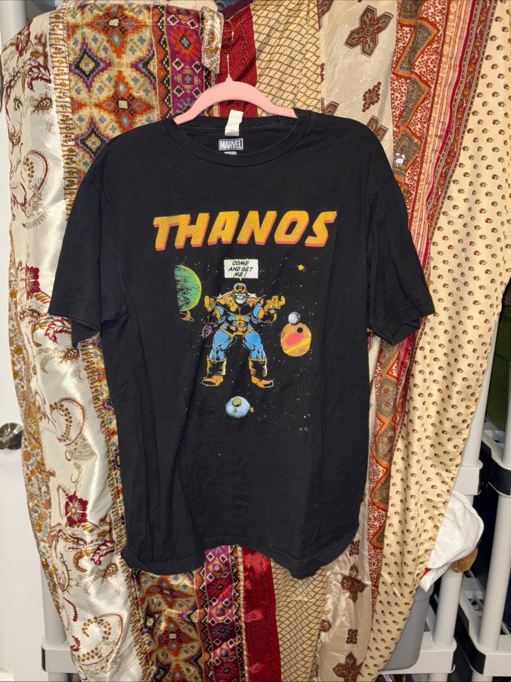 Vintage black graphic tee t shirt Marvel Thanos come  and get me space figure L